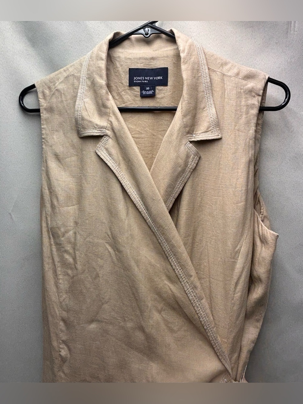 JONES NY SLEEVELESS LINEN A LINE WRAP DRESS SIZE 16 COLOR TAN - Picture 2 of 5